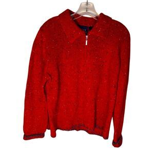 Crazy Horse Liz Claiborne Womens Red Speckled Full Zip Cardigan Sweater Jacket L